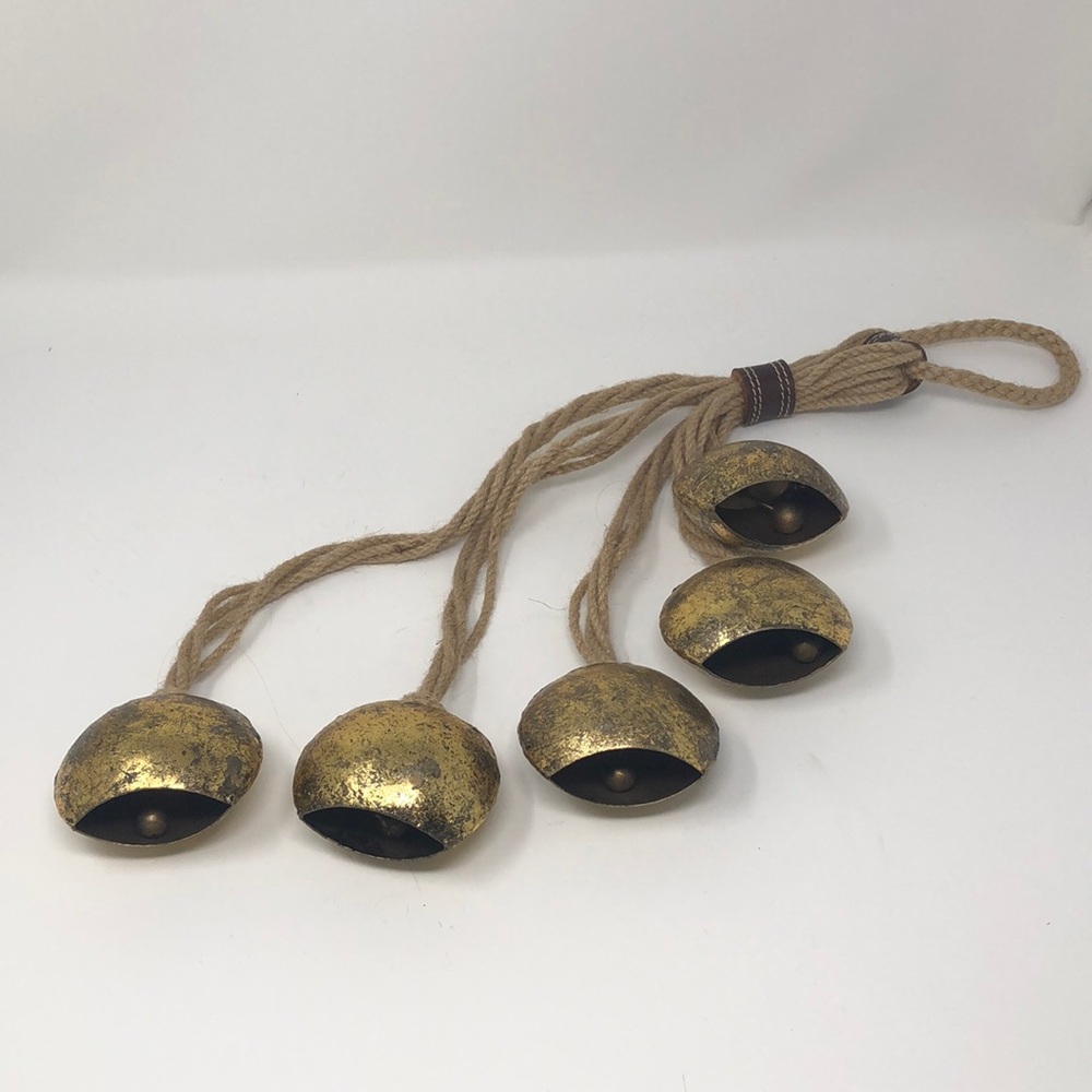 NWOT Brass Christmas Bells w/Rope and Leather!